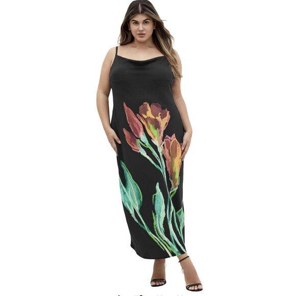 City Chic Dresses & Skirts - City Chic Avery Cowl Neck Floral Slip Midi Spaghetti Strap Dress Women’s Medium